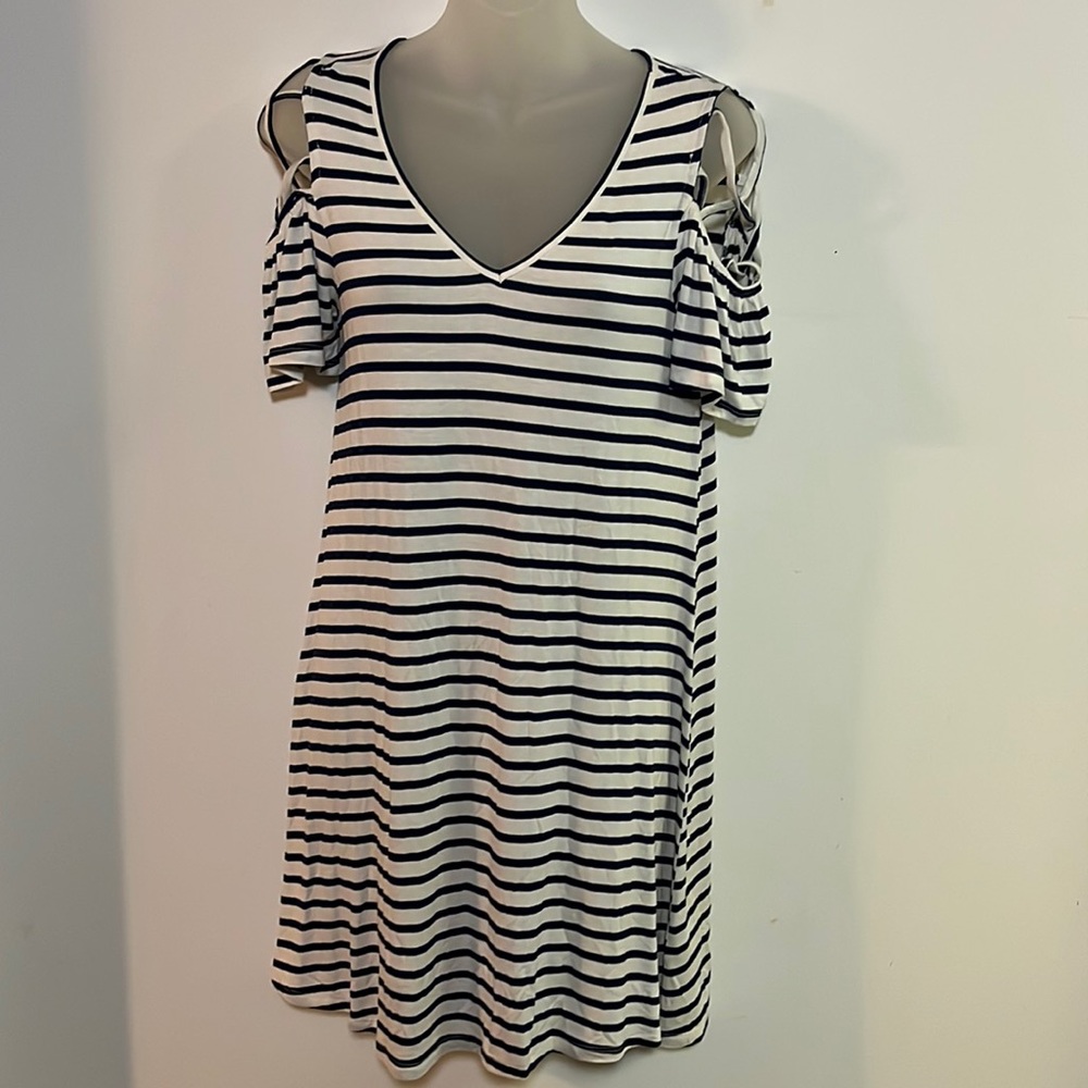Red Camel Striped Criss-Cross Cold Shoulder Knit Mini Dress Size XS NWT